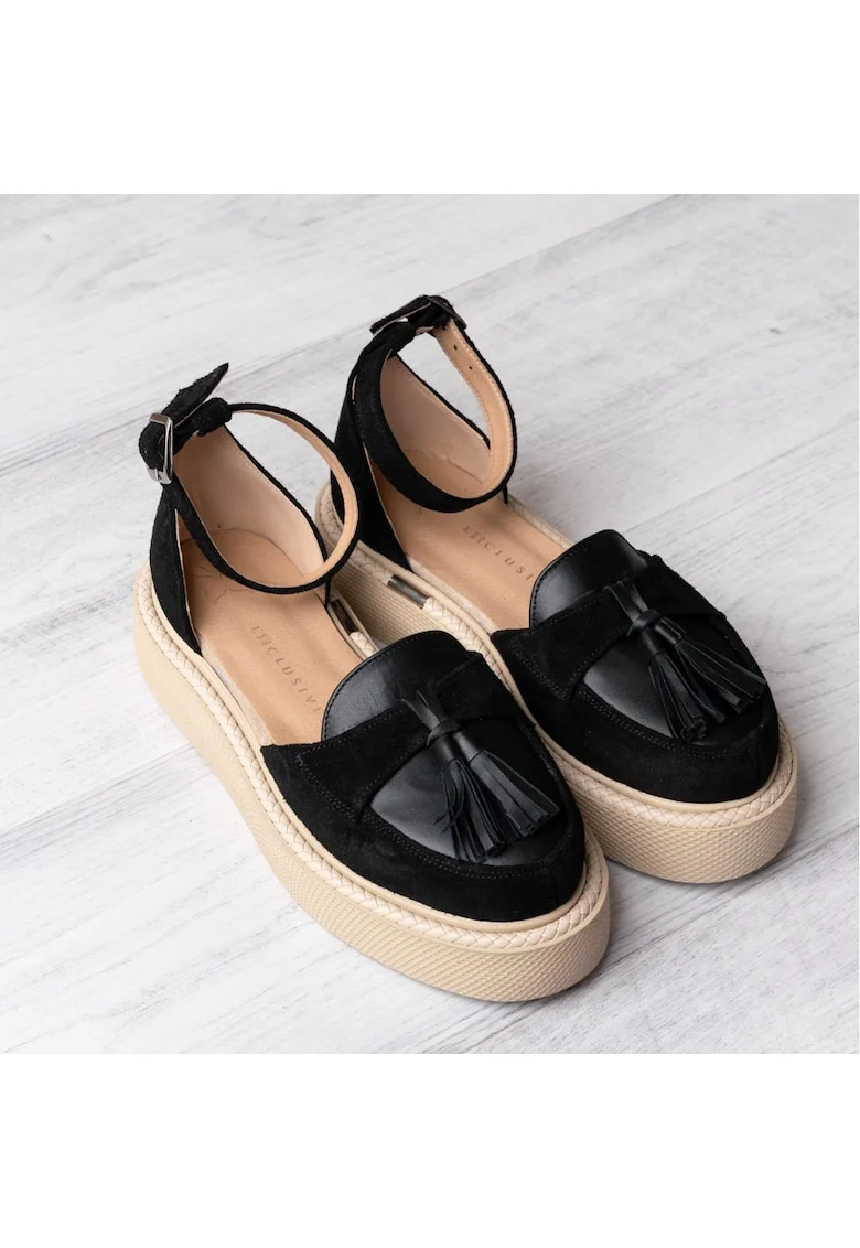 Pantofi din piele si piele intoarsa Augustino, Negru, Negru