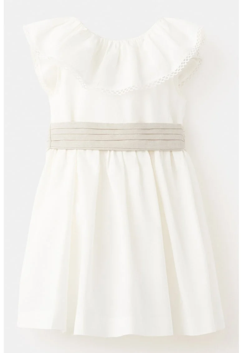 Rochie din amestec de in cu pliuri, Alb