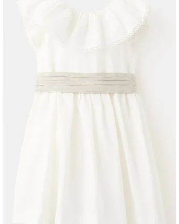 Rochie din amestec de in cu pliuri, Alb