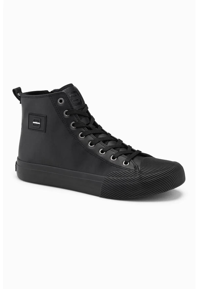 Pantofi sport de piele ecologica cu sireturi, Negru