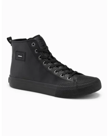 Pantofi sport de piele ecologica cu sireturi, Negru