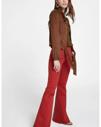 Pantaloni evazati din amestec de lyocell cu fermoar lateral, Rosu inchis