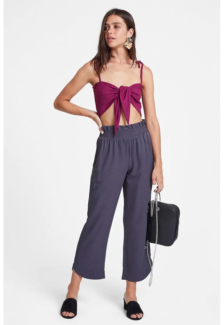 Pantaloni crop cu banda elastica in talie, Albastru ultramarin