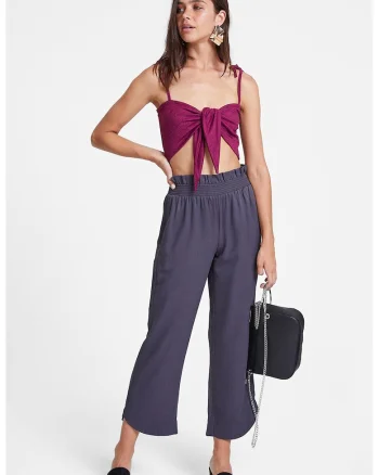 Pantaloni crop cu banda elastica in talie, Albastru ultramarin