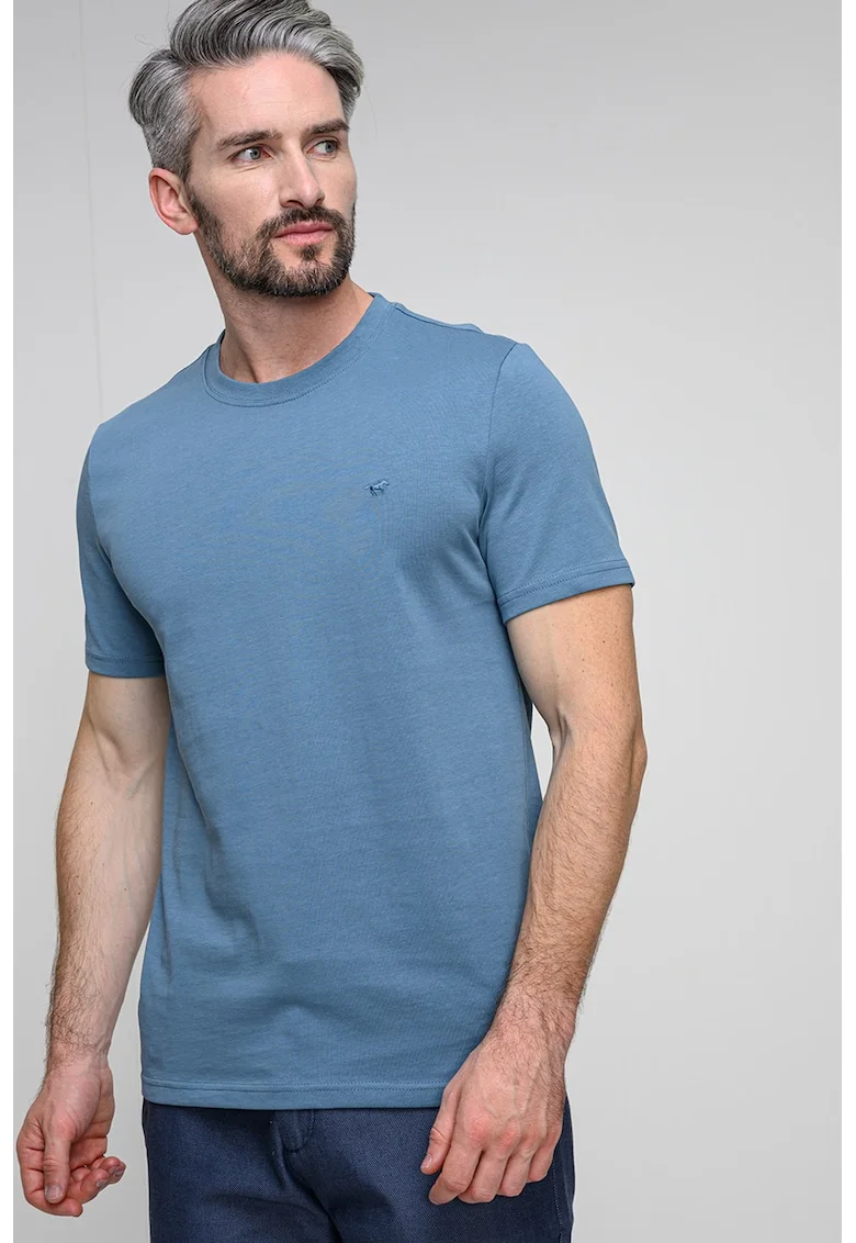 Tricou din bumbac cu broderie logo discreta Austin, Albastru prafuit