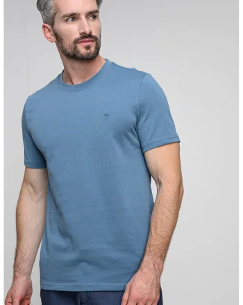 Tricou din bumbac cu broderie logo discreta Austin, Albastru prafuit