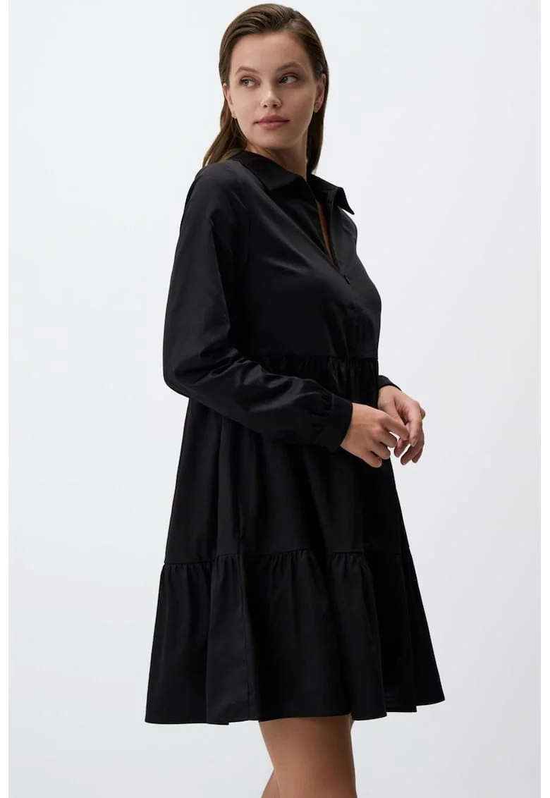 Rochie scurta cu maneci lungi si fermoar, Negru