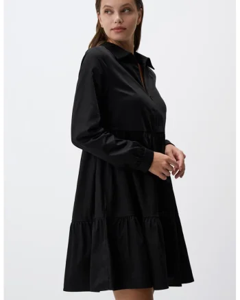 Rochie scurta cu maneci lungi si fermoar, Negru