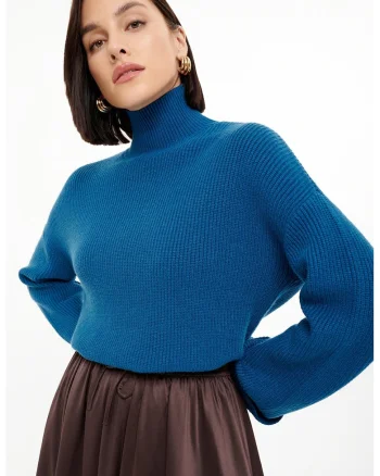 Pulover regular fit cu guler inalt, Albastru inchis
