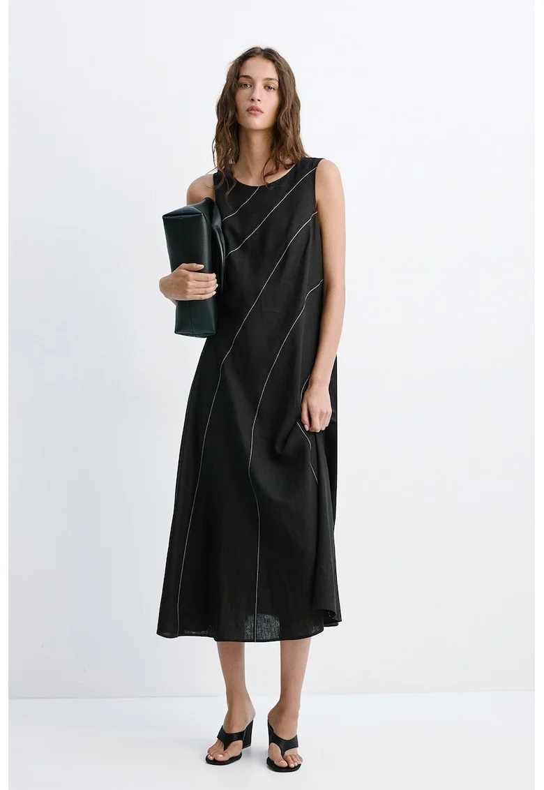Rochie din amestec de in fara maneci, Negru