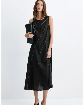 Rochie din amestec de in fara maneci, Negru