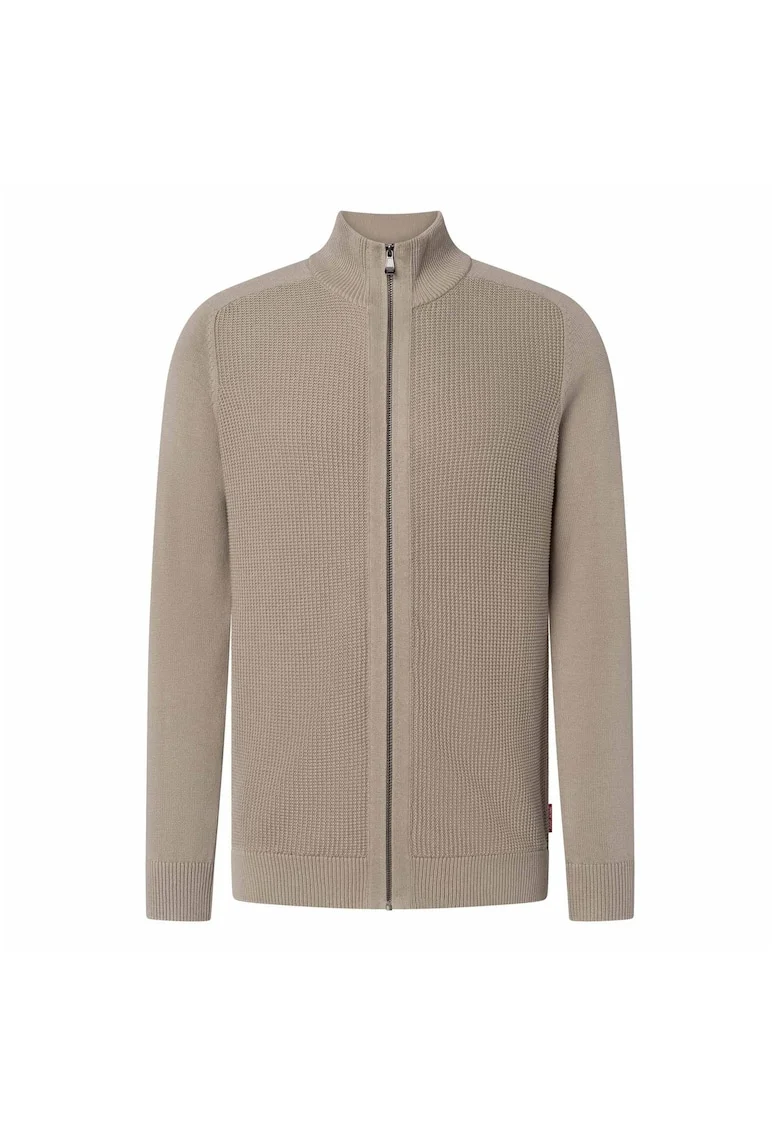 Cardigan din bumbac cu fermoar, Bej