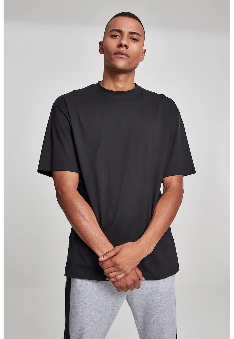 Tricou din bumbac cu decolteu la baza gatului, Negru stins