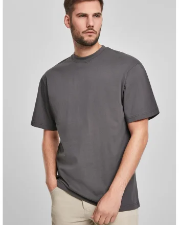 Tricou din bumbac cu decolteu la baza gatului, Gri inchis