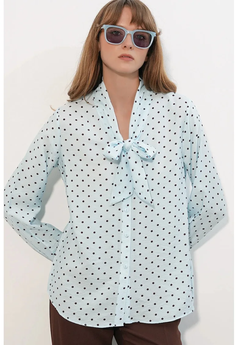 Camasa dama,  cu buline, Albastru deschis, Maneca lunga, 80% viscoza