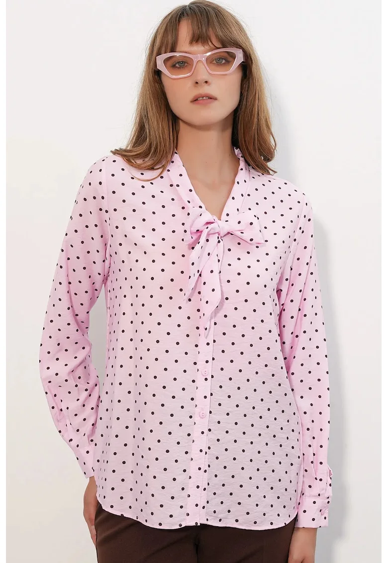 Camasa Femei  Casual, Roz pudrat, 80% viscoza, 20% nailon, Maneca lunga, Buline