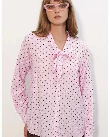 Camasa Femei  Casual, Roz pudrat, 80% viscoza, 20% nailon, Maneca lunga, Buline