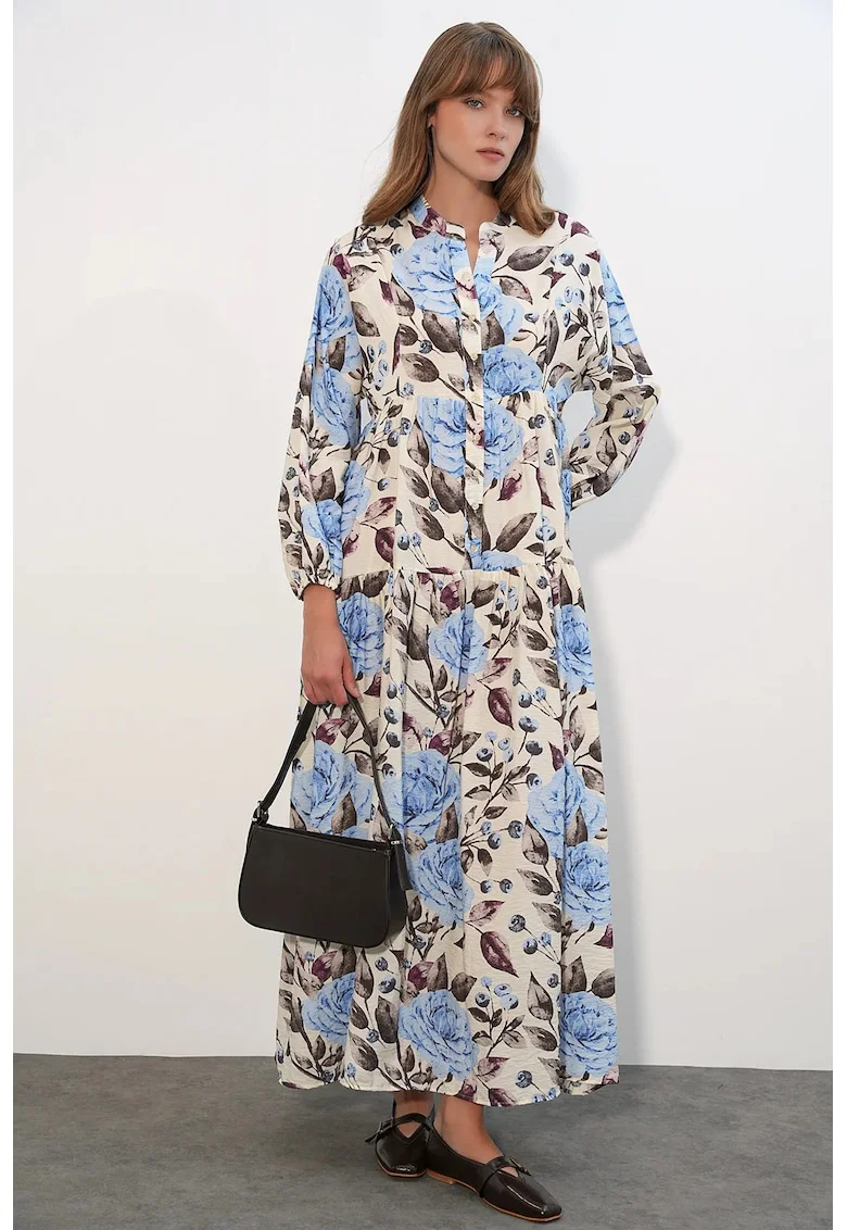 Rochie Maxi  Floral, Multicolor, Maneca lunga, Casual