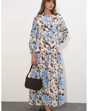 Rochie Maxi  Floral, Multicolor, Maneca lunga, Casual
