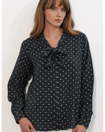 Camasa dama,  regular fit, buline, negru, poplin