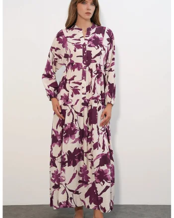 Rochie Maxi  Floral, Multicolor, Casual, Maneca lunga