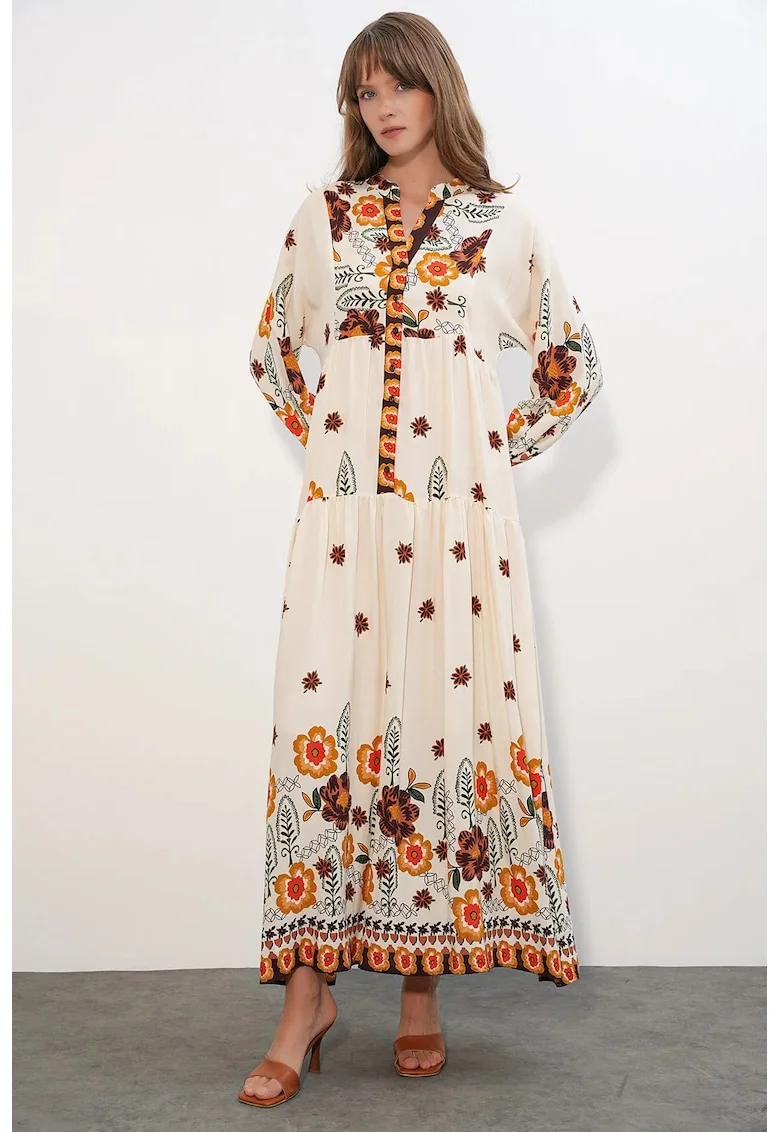 Rochie Maxi,  Etnic, Maneca lunga, Multicolor, 100% viscoza