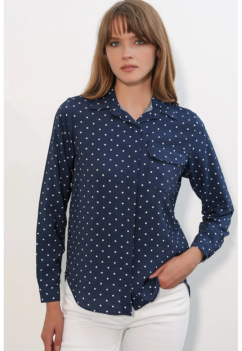 Camasa dama,  camasa supradimensionata, buline, albastru marin, 80% viscoza, 20% nailon