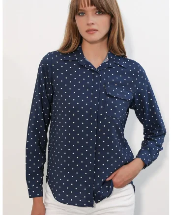 Camasa dama,  camasa supradimensionata, buline, albastru marin, 80% viscoza, 20% nailon