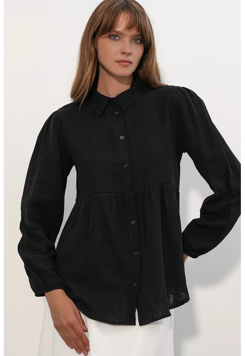 Camasa dama,  camasa supradimensionata, bumbac, negru, maneca lunga