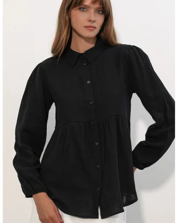 Camasa dama,  camasa supradimensionata, bumbac, negru, maneca lunga