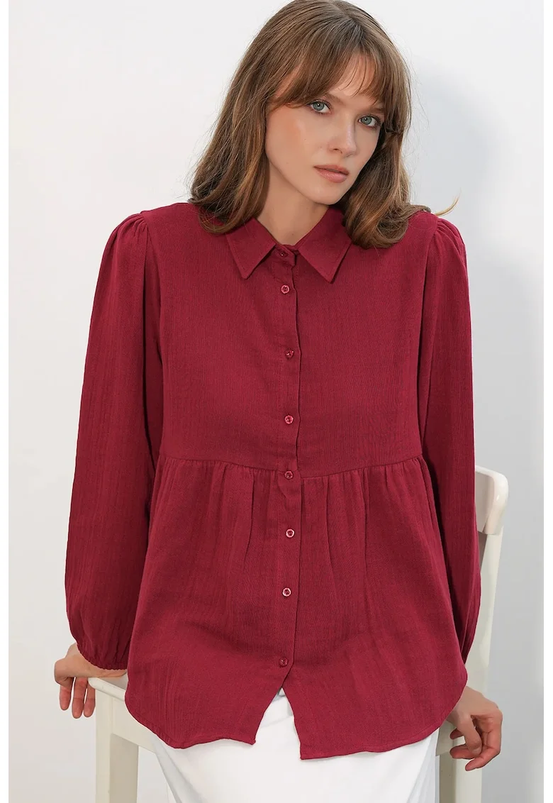Camasa dama,  camasa supradimensionata, bumbac, rosu burgundy, maneca lunga