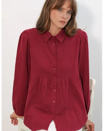 Camasa dama,  camasa supradimensionata, bumbac, rosu burgundy, maneca lunga
