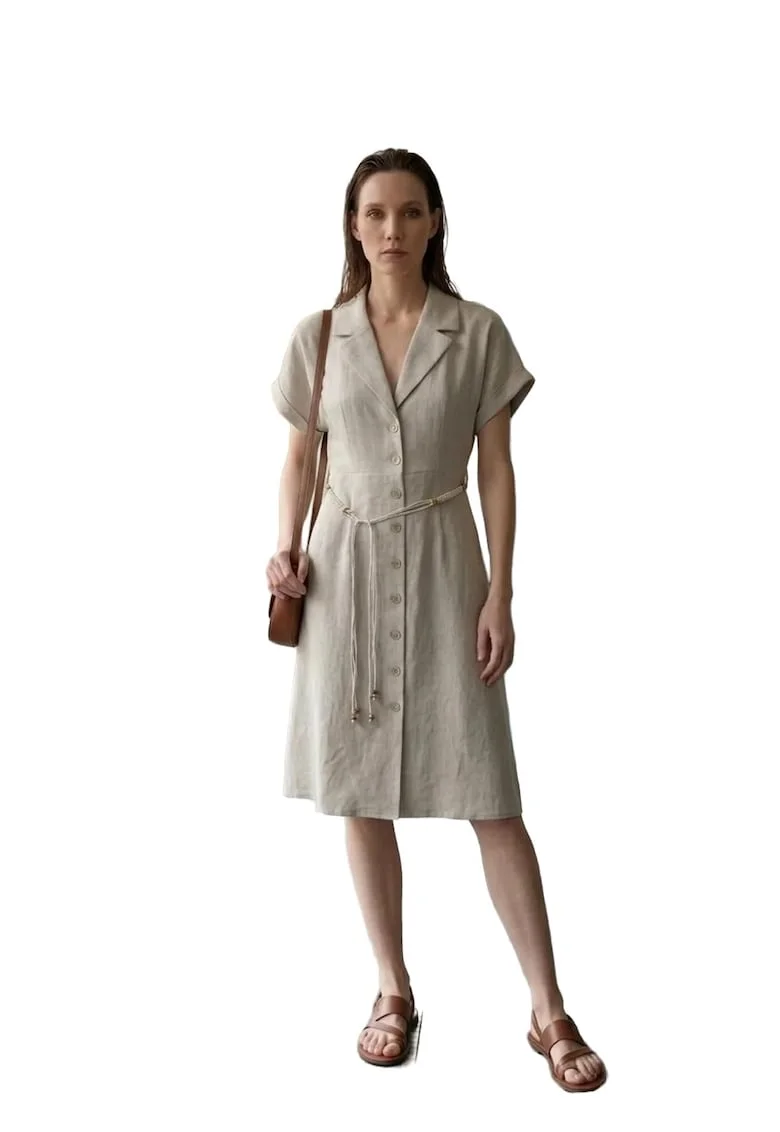 Rochie Camasa Mini,  Casual, Piatra Naturala, Poplin de Bumbac cu Lycra