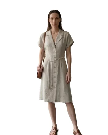 Rochie Camasa Mini,  Casual, Piatra Naturala, Poplin de Bumbac cu Lycra