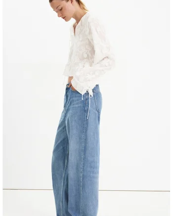 Bluza din bumbac cu decolteu in V, Alb