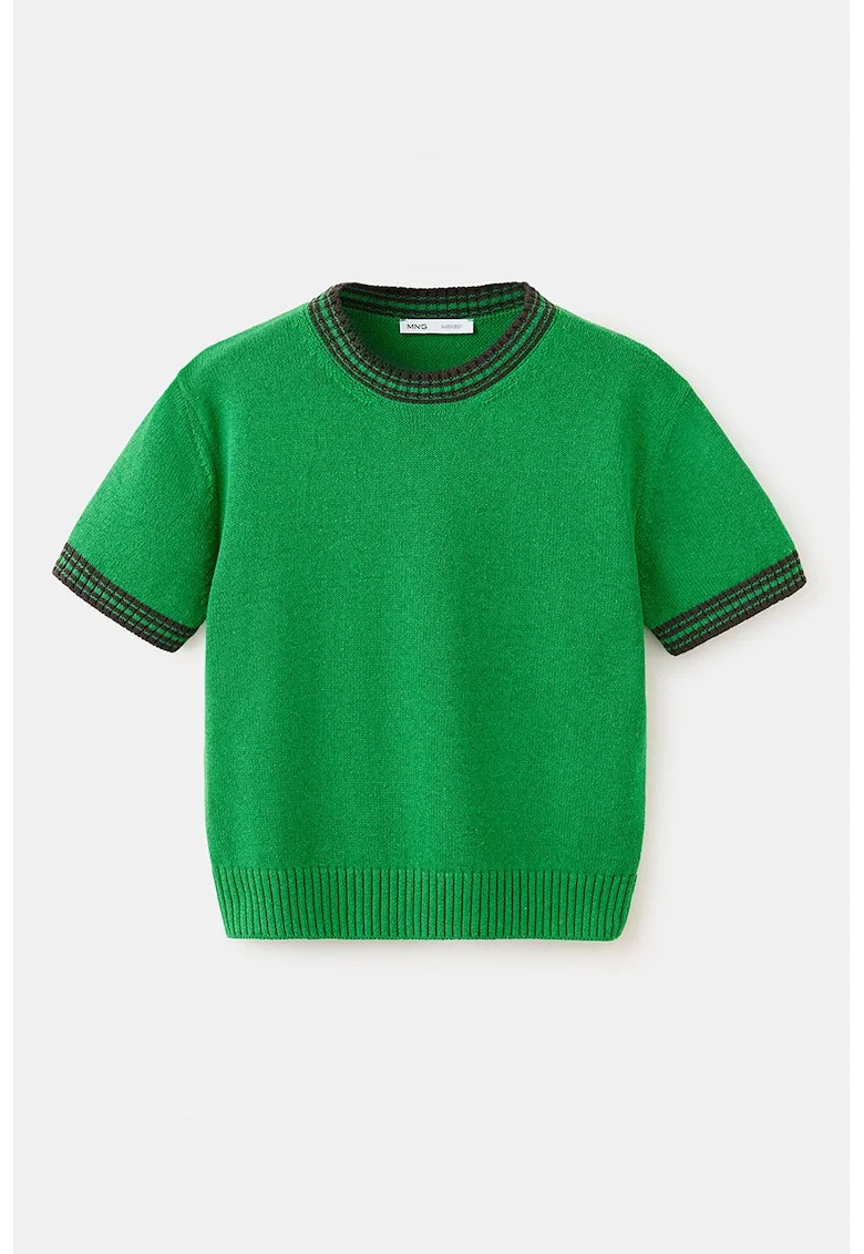 Pulover cu maneci scurte si terminatii striate, Verde