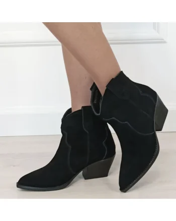 Botine negre din piele naturala cu toc comod 6338 114 18642, Negru