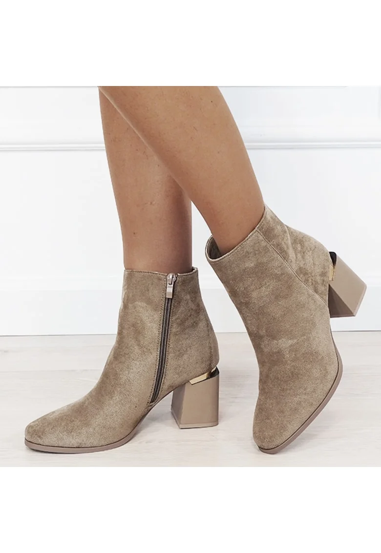 Botine kaki deschis elegante 7607-2 116 18631, Kaki