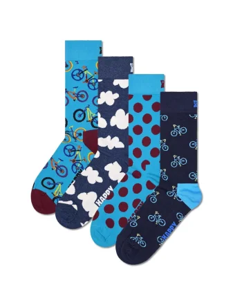 Set de 4 perechi de sosete lungi unisex, Visiniu/Galben/Albastru