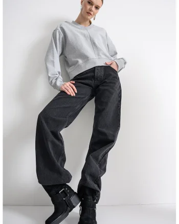 Blugi drepti cu croiala relaxed-fit Mia, Negru