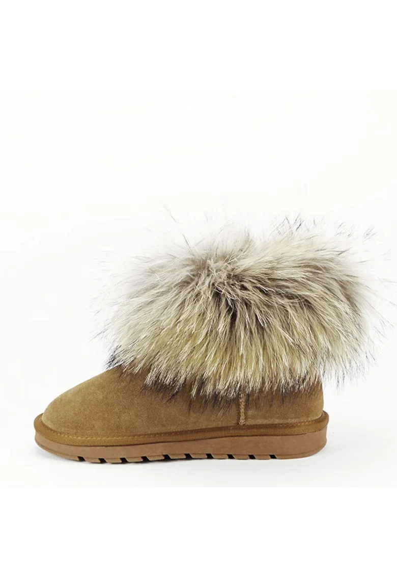 Ghete din piele naturala camel cu blanita Carina 19 14079, Bej