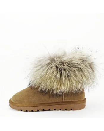 Ghete din piele naturala camel cu blanita Carina 19 14079, Bej
