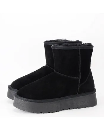 Cizme scurte negre din piele naturala W5825 110 18770, Negru