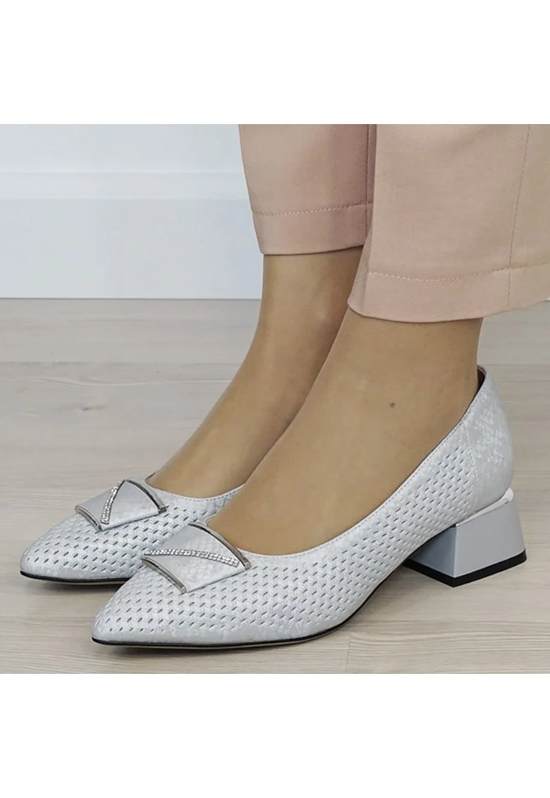Pantofi argintii comozi din piele naturala BY6935-1 03 19699, Argintiu