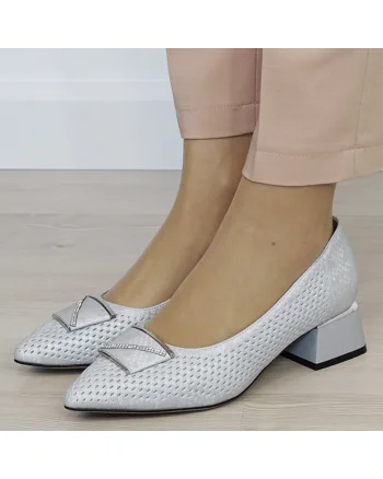 Pantofi argintii comozi din piele naturala BY6935-1 03 19699, Argintiu