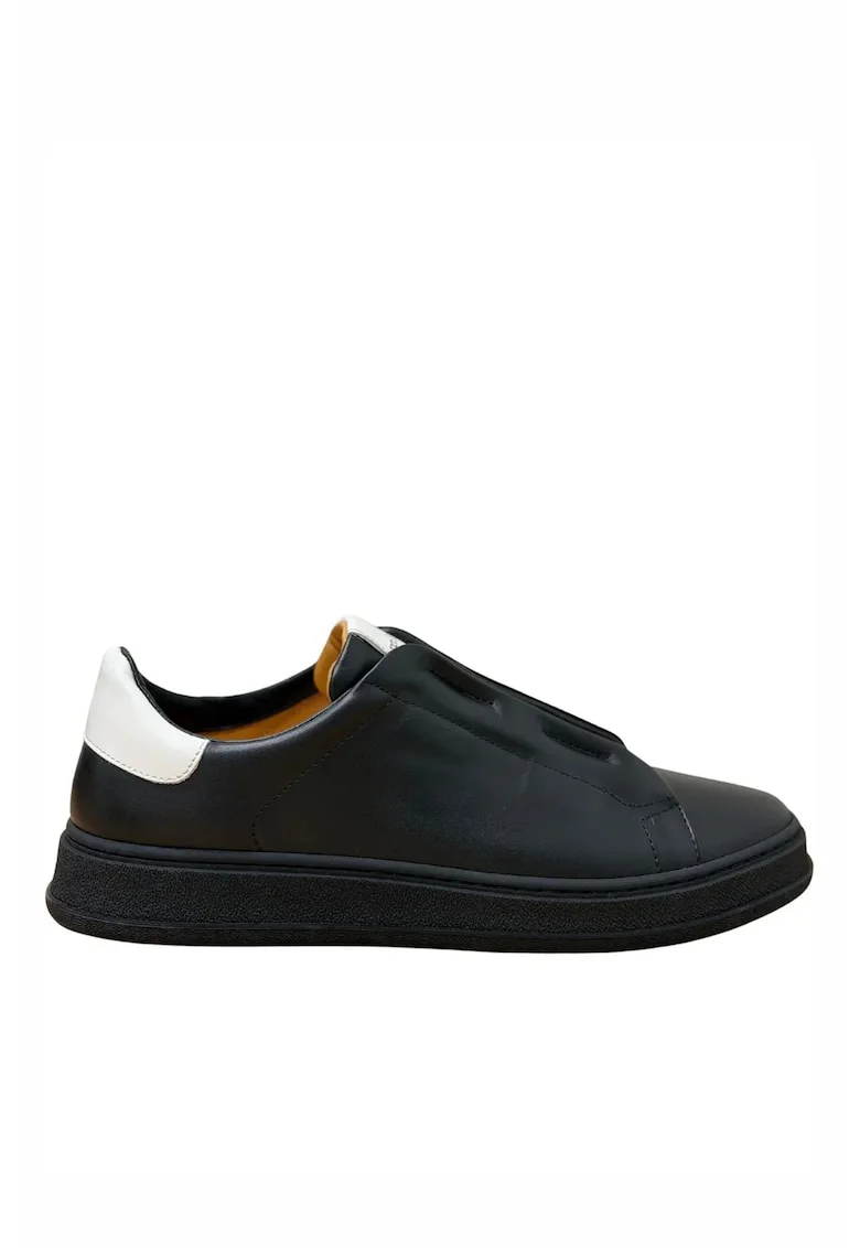 Men's Leather black White Sneakers, Negru