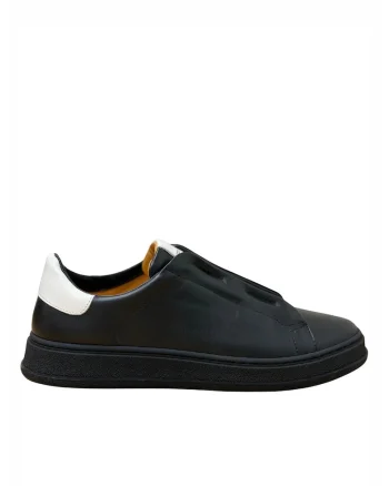 Men's Leather black White Sneakers, Negru