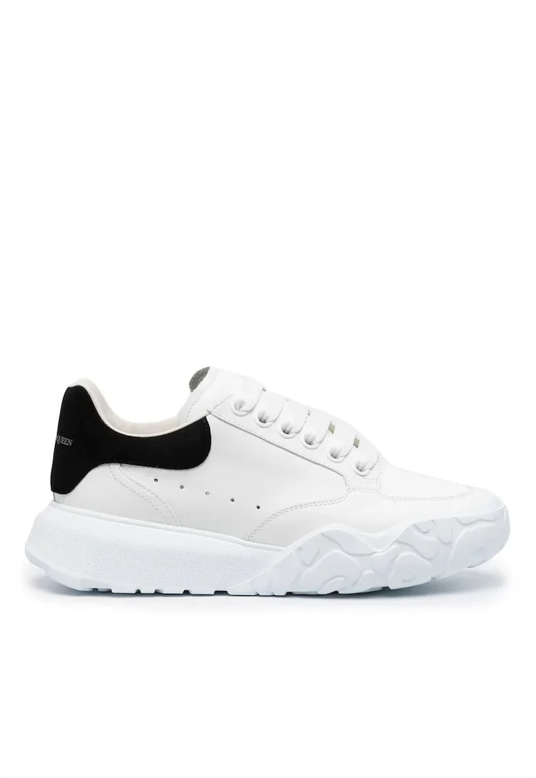 Pantofi sport barbati  Court Trainer, piele naturala alba cu detalii negre, talpa chunky, marime
