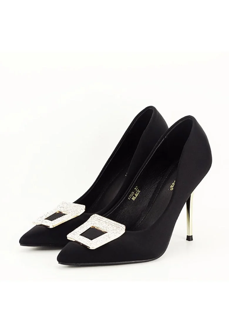 Pantofi negri cu brosa 1700 02 11258, Negru