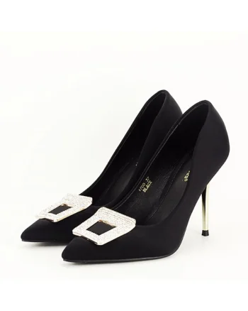 Pantofi negri cu brosa 1700 02 11258, Negru